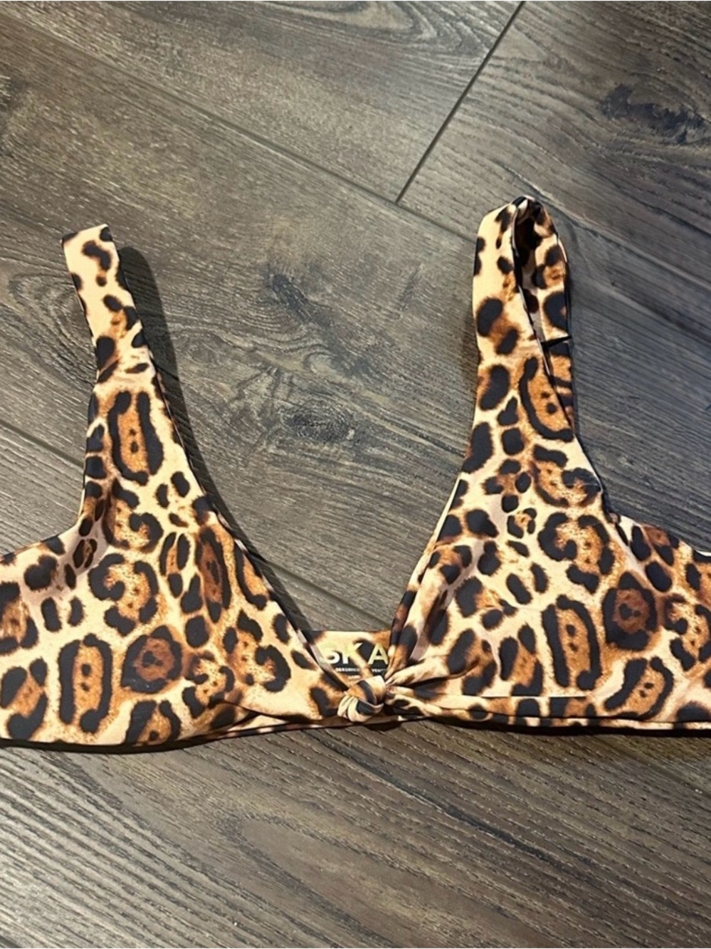 Skatie Leopard Print Bikini Top - Brown, Black, Tan